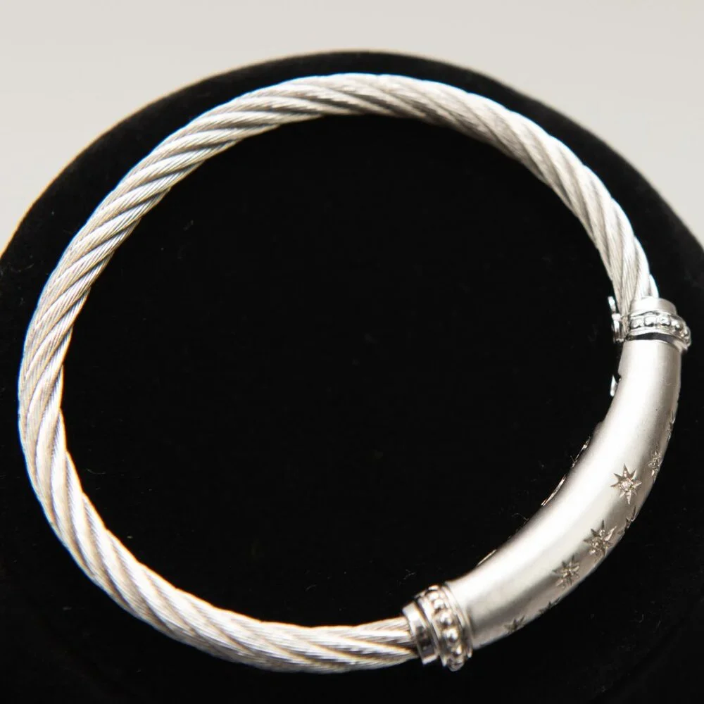 Gabriel & Co. 925 Silver Hampton Stainless Steel Bangle Bracelet - Picture 4 of 7